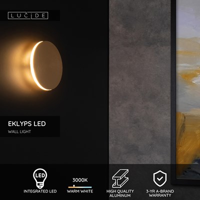 Lucide EKLYPS LED - Wall light - Ø 15 cm - LED - 1x7W 3000K - Matt Gold / Brass